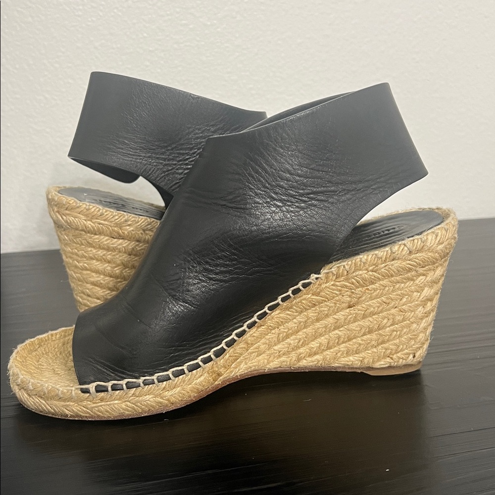 Celine Paris Size Euro 36 Black Leather Wedge Sandals - Picture 6 of 14